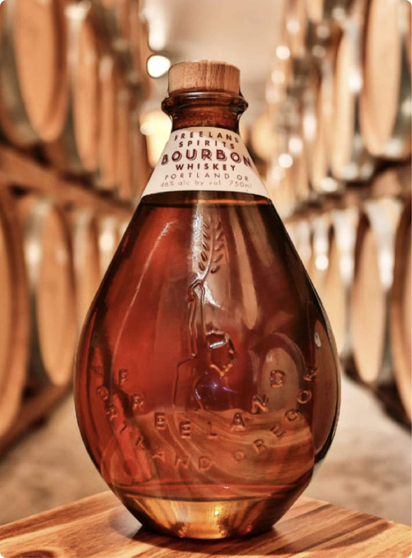 Freeland Spirits Bourbon. Whiskey made in charred American Oak barrels. Portland, Oregon